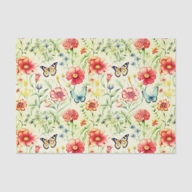 Papier Mousseline Papier de découpage à papillons et fleurs rustique (Recto)