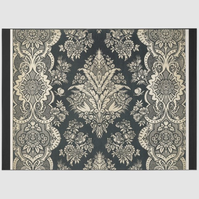 Papier Mousseline Papier de découpage Damas noir et blanc (Recto)