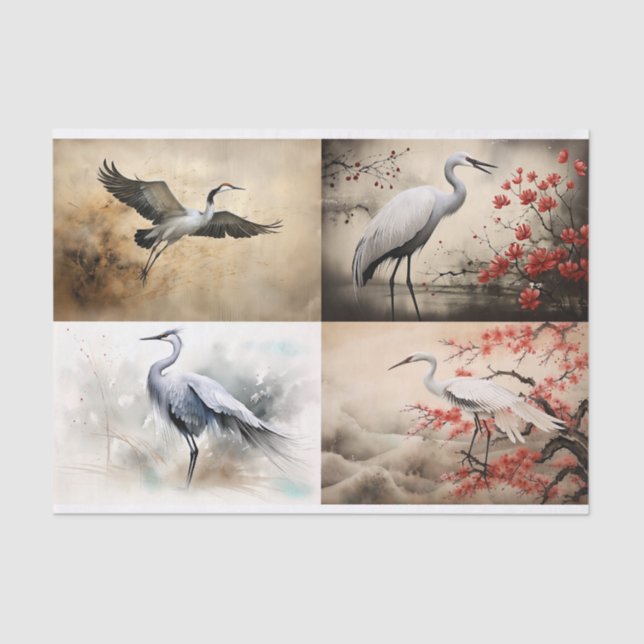 Papier Mousseline Papier de découpage japonais Collage de grues 2 (Recto)