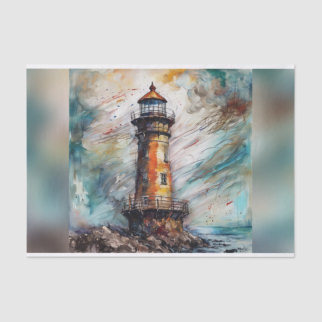 Papier Mousseline Papier de découpage Moody Watercolor Lighthouse (Recto)