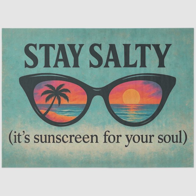 Papier Mousseline Papier de découpage "Stay Salty" Retro Beach Sunse (Recto)