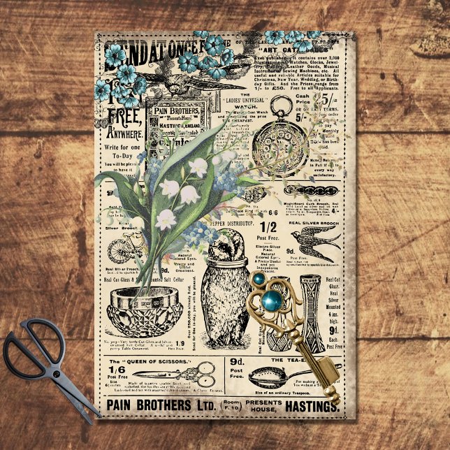 Papier Mousseline Papier de découpage Turquoise bleu vintage (Créateur téléchargé)