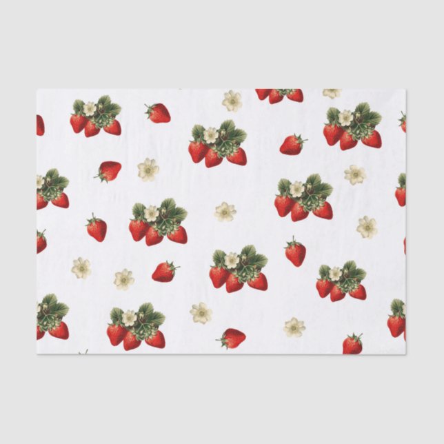 Papier Mousseline Papier de fraise avec fleurs sur blanc (Recto)