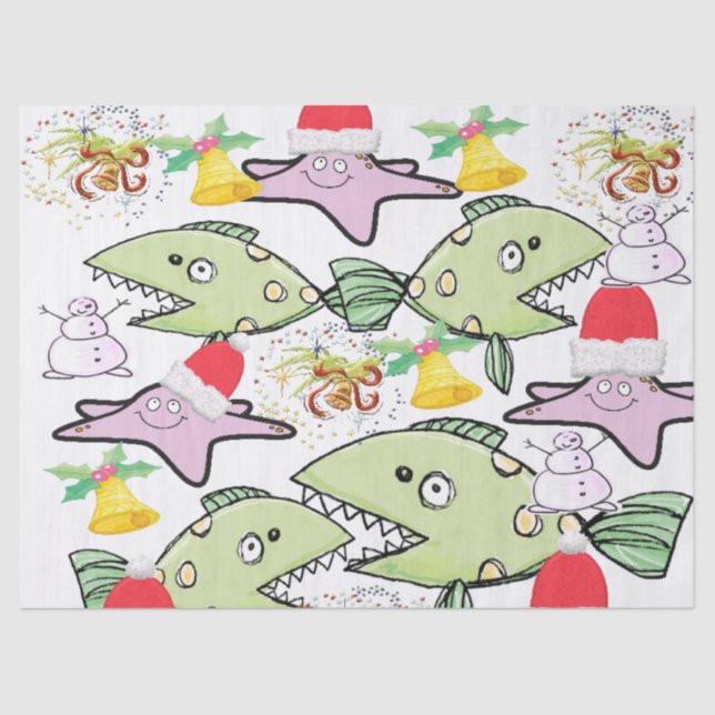 Papier Mousseline Papier de Noël Poisson de requin Snowman (Recto)