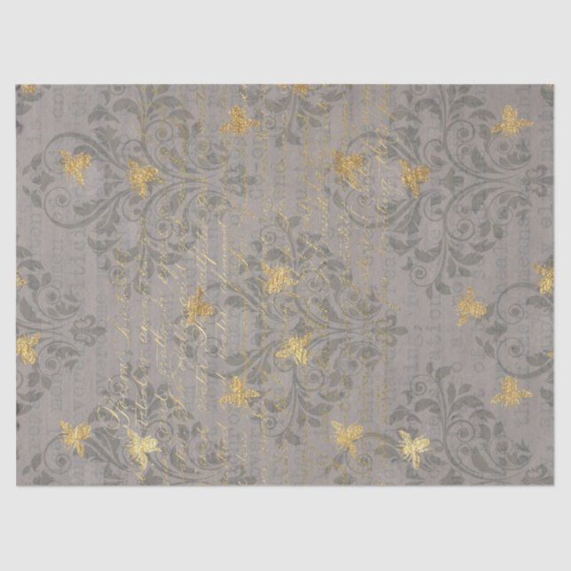 Papier Mousseline Papier de papier de découpage Gold Bee et Scroll (Recto)