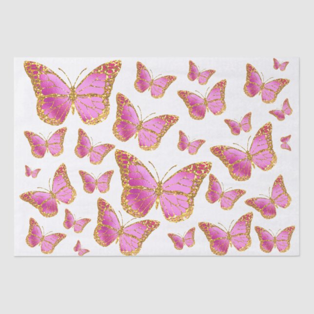Papier Mousseline papier de tissu papillon rose (Recto)