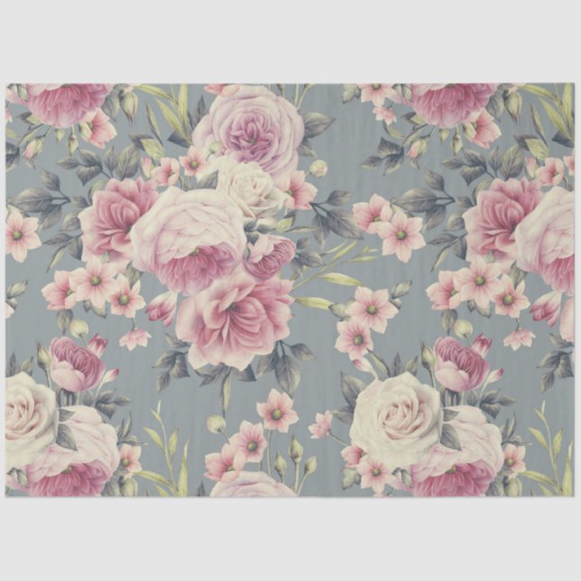 Papier Mousseline papier de tissu rose roses (Recto)