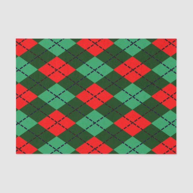 Papier Mousseline Papier de tissu rouge vert tartan (Recto)