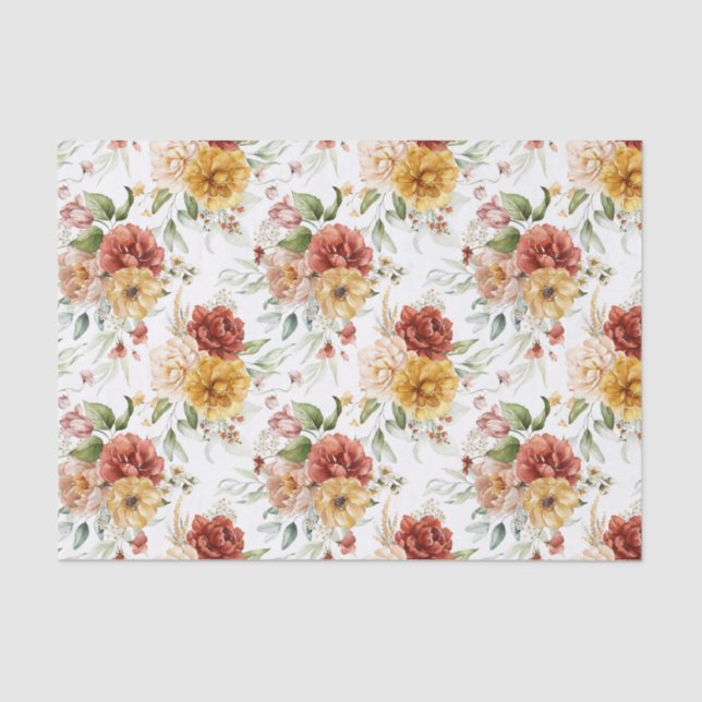 Papier Mousseline Papier de tissus (3) Petites pivoines Motifs rouge (Recto)