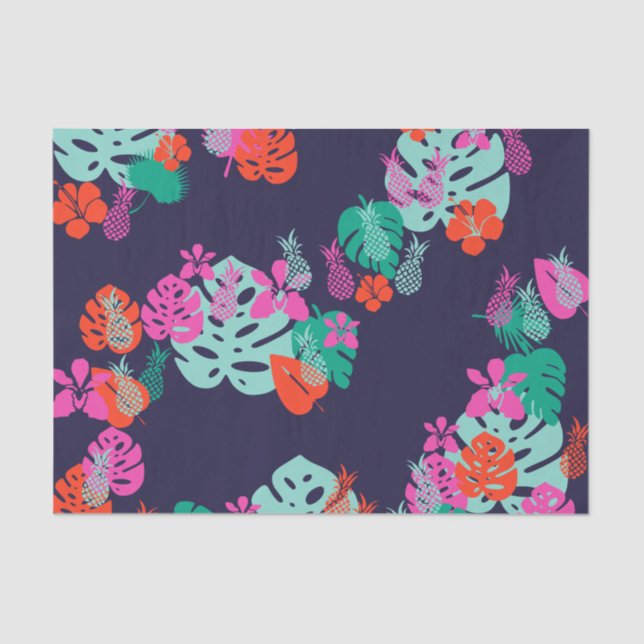 Papier Mousseline Papier de tissus à ananas bleu (Recto)