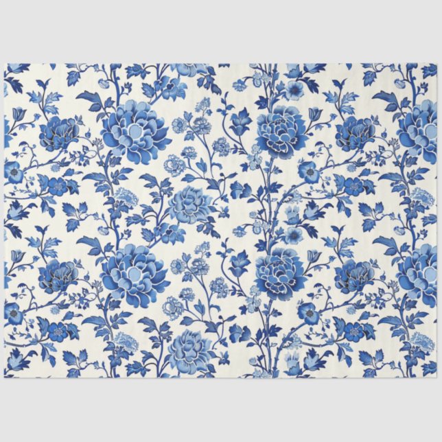 Papier Mousseline Papier de tissus bleu floral (Recto)