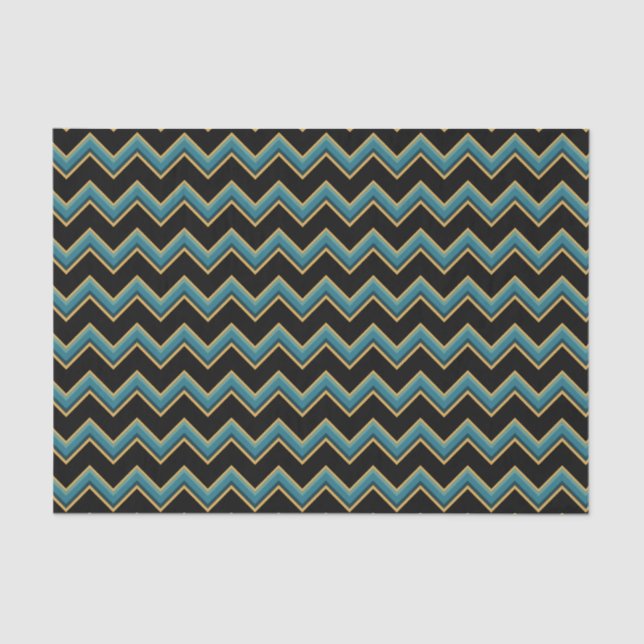 Papier Mousseline Papier de tissus Chevron turquoise et or (Recto)