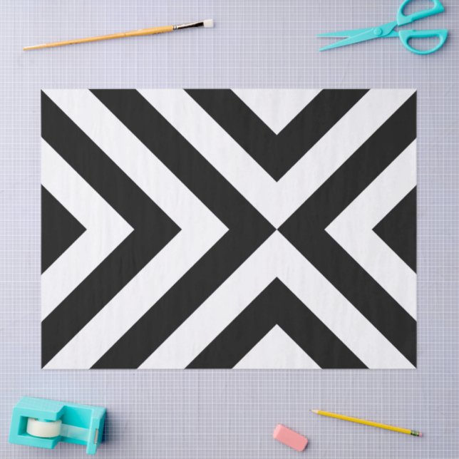 Papier Mousseline Papier de tissus Chevrons noir et blanc (Artisanat)