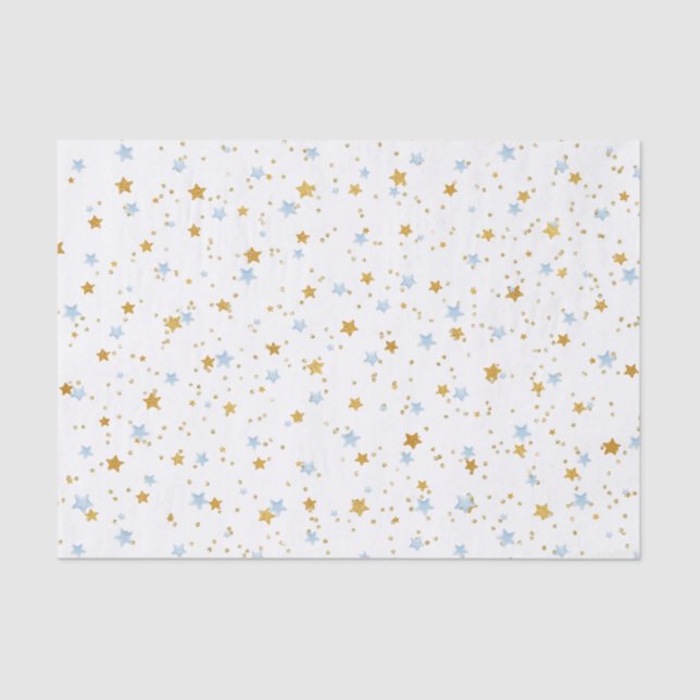 Papier Mousseline Papier de tissus Confetti Blue and Gold Stars (Recto)