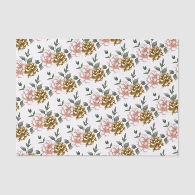 Papier Mousseline Papier de tissus de bronze et de pivoine rose (Recto)