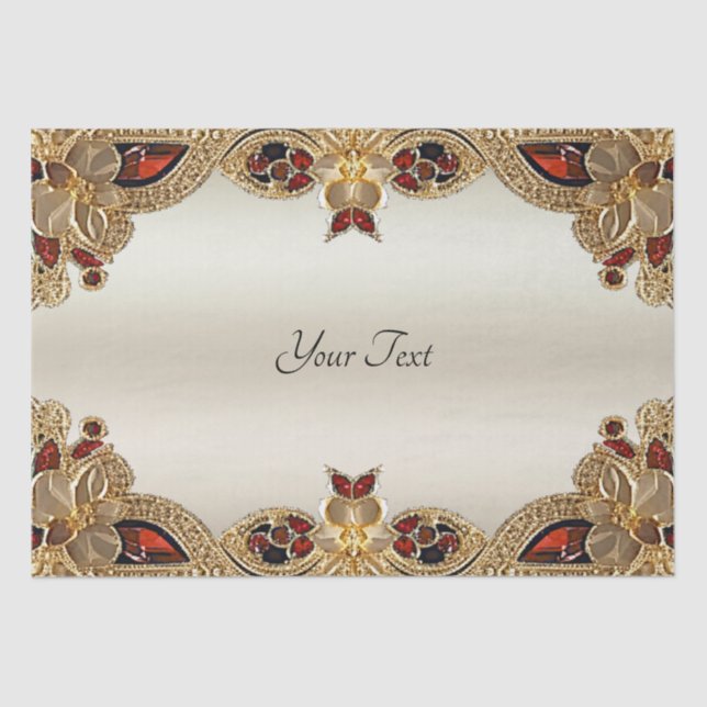 Papier Mousseline Papier de tissus en pierre rouge à fleurs dorées (Recto)