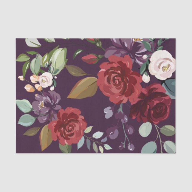Papier Mousseline Papier de tissus Enveloppement Plum Purple Roses G (Recto)