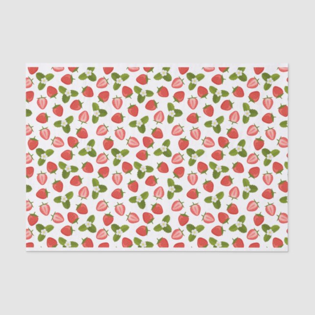 Papier Mousseline Papier de tissus fraises - Blanc (Recto)
