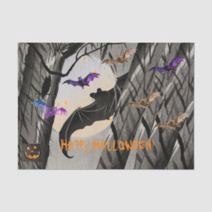Papier Mousseline Papier de tissus HALLOWEEN BATS DANS UNE PLEINE LU