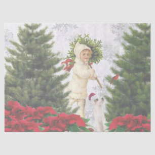 Papier Mousseline Papier de tissus Jack Russell Red Poinsettias