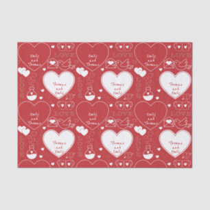 Papier Mousseline Papier de tissus Motif Valentine - Blanc sur rouge