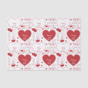 Papier Mousseline Papier de tissus Motif Valentine - Rouge sur blanc