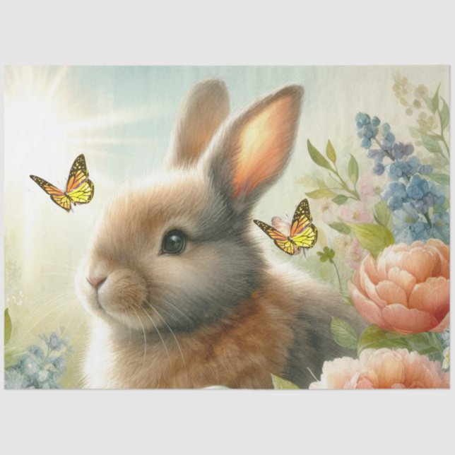 Papier Mousseline Papier de tissus Pastel Bunny et Butterfly (Recto)