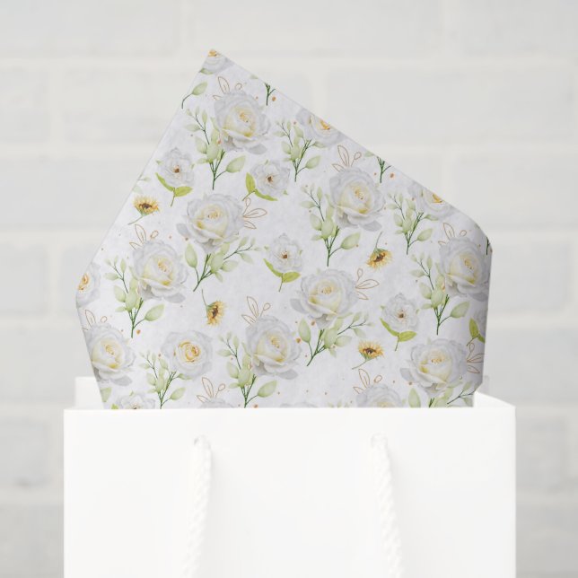 Papier Mousseline Papier de tissus Roses blanches (Sac cadeau)