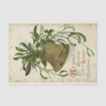 Papier Mousseline Papier de tissus Vintage Christmas Bell (Mistletoe<br><div class="desc">La cloche de Noël avec le mistletoe est une illustration vintage. Texte : "Tous les voeux pour un joyeux Noël." Le texte gravé sur la cloche dit "Bonne volonté aux hommes."</div>