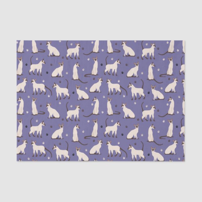 Papier Mousseline Papier de tissus violet chats et pattes de Siamese (Recto)