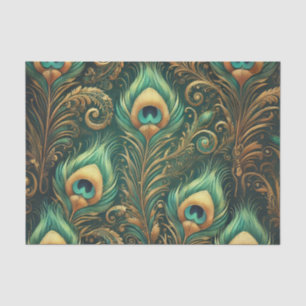 Papier Mousseline Papier Découpage vert et or Peacock Feathers