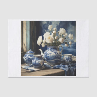 Papier Mousseline Papier Delft bleu decoupage tissue