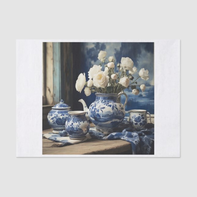Papier Mousseline Papier Delft bleu decoupage tissue (Recto)