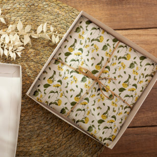 Papier Mousseline Papier d'emballage fleur sauvage jaune délicat