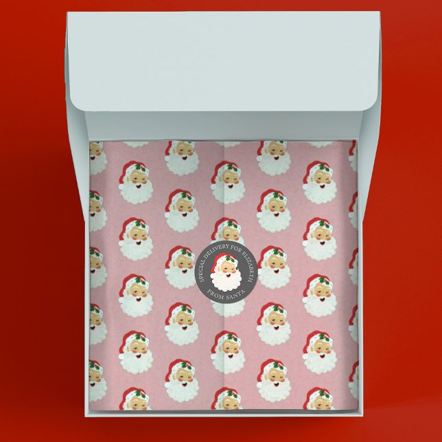 Papier Mousseline Papier d'enveloppement du Père Noël rose mignon (Cute pink vintage Santa Claus tissue paper. So fun for Christmas gift wrap packaging.)