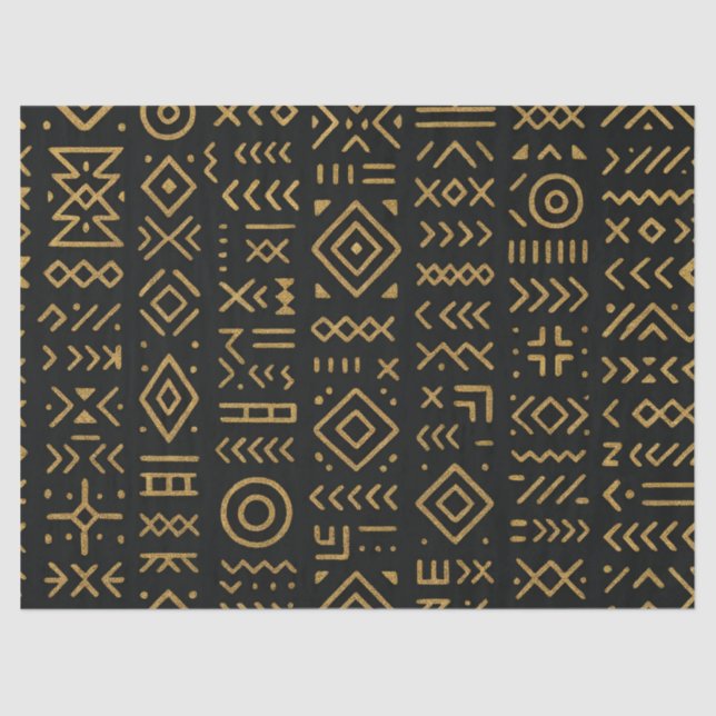Papier Mousseline Papier d'enveloppement Tribal Noir & Or Afro Luxe (Recto)