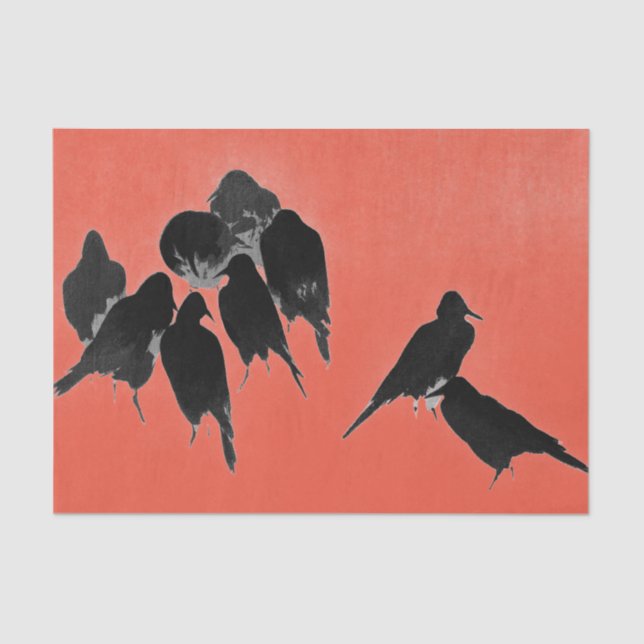 PAPIER MOUSSELINE PAPIER D'IMPRESSION EN TISSU JAPONAIS NOIR CROWS (Recto)
