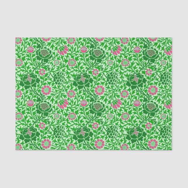Papier Mousseline Papier floral Jacobean, Emerald et Lime Green (Recto)