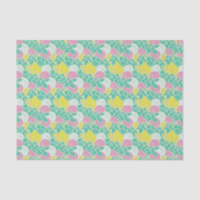 Papier Mousseline papier motif moderne feuille, bourgeon et fleur (Recto)