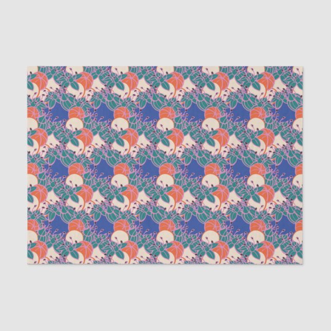 Papier Mousseline papier motif moderne feuille, bourgeon et fleur (Recto)