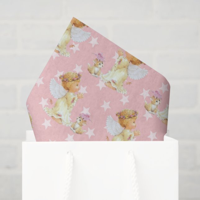 Papier Mousseline Papier motif rose fille fille Angel tissu (Sac cadeau)