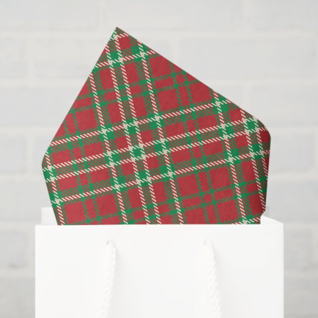 Papier Mousseline Papier motif rouge vert Noël plaid (Sac cadeau)