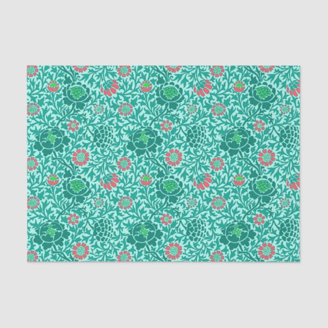 Papier Mousseline Papier peint floral jacobéen, Turquoise, Aqua & Co (Recto)