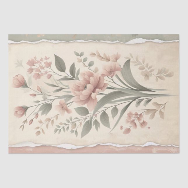 Papier Mousseline Papier peint Shabby rose pâle Découpage florale (Recto)