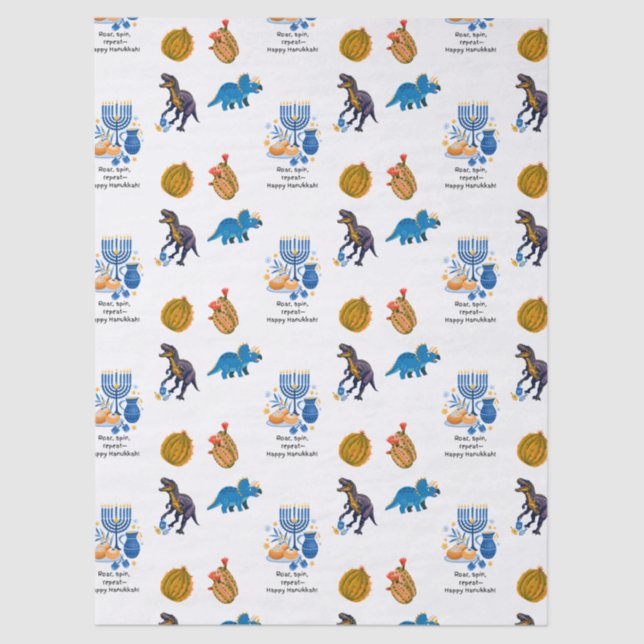 Papier Mousseline Papier pour enfants Hanoukka - Dinosaures dreidel (Recto)