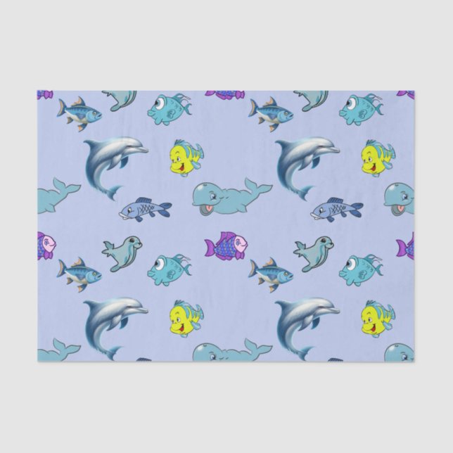 Papier Mousseline Papier Tissu Avec Coloré Ocean Life (Recto)