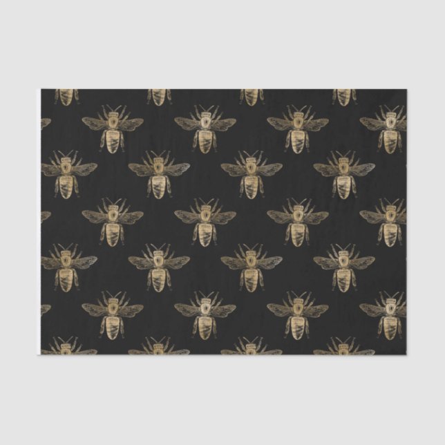 Papier Mousseline Papier Tissu Black & Gold Queen Bee (Recto)