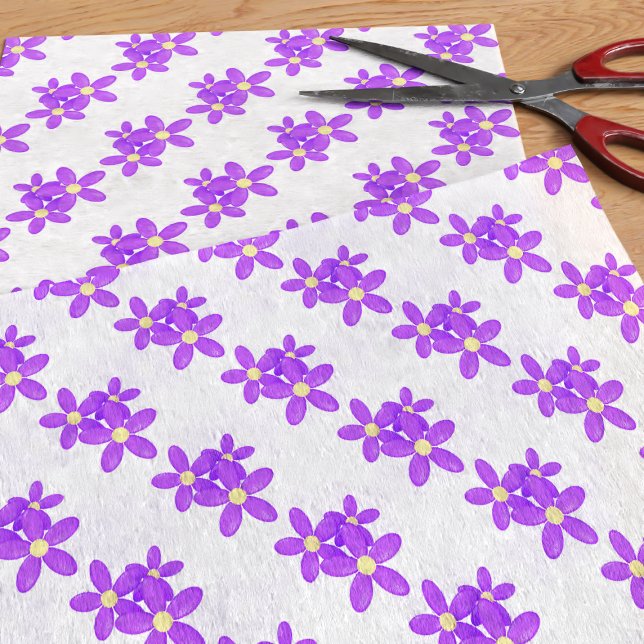 Papier Mousseline Papier Tissu Blanc Fleur Motif Violet (A cute purple and white floral pattern tissue paper just for you)