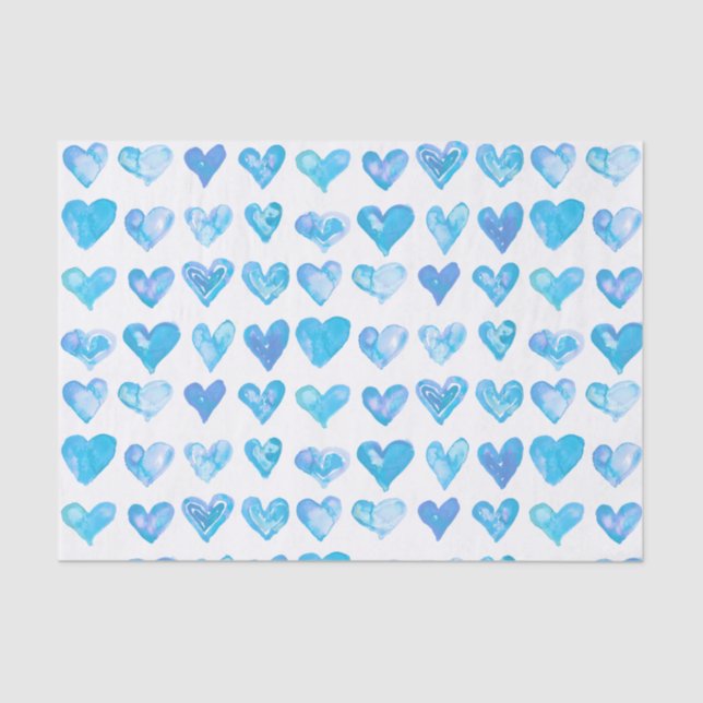 Papier Mousseline Papier Tissu Blue Hearts (Recto)