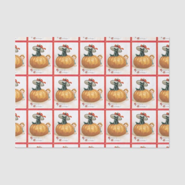 Papier Mousseline Papier Tissu citrouille Et Chat Noir (Recto)